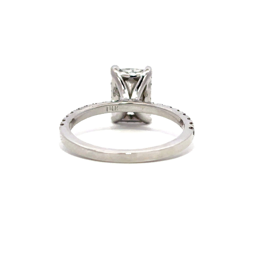 Hidden Halo Ring (Elongated Cushion) - 14k White Gold 2.10ct #13238