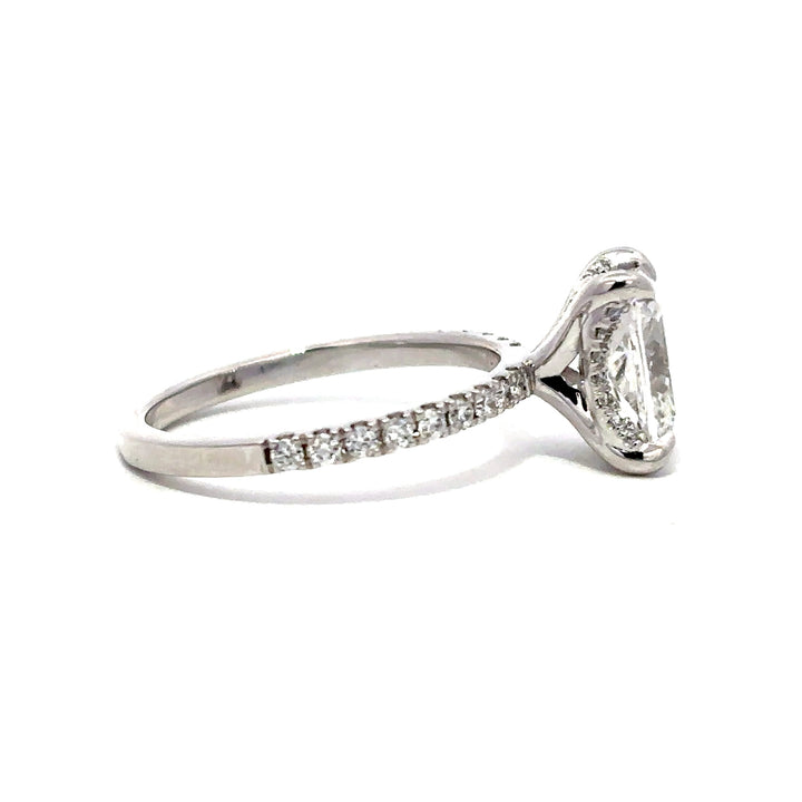 Hidden Halo Ring (Elongated Cushion) - 14k White Gold 2.10ct #13238