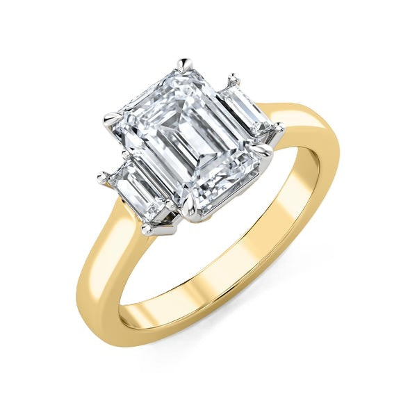 Three Stone Ring - Emerald Side Diamonds #13280