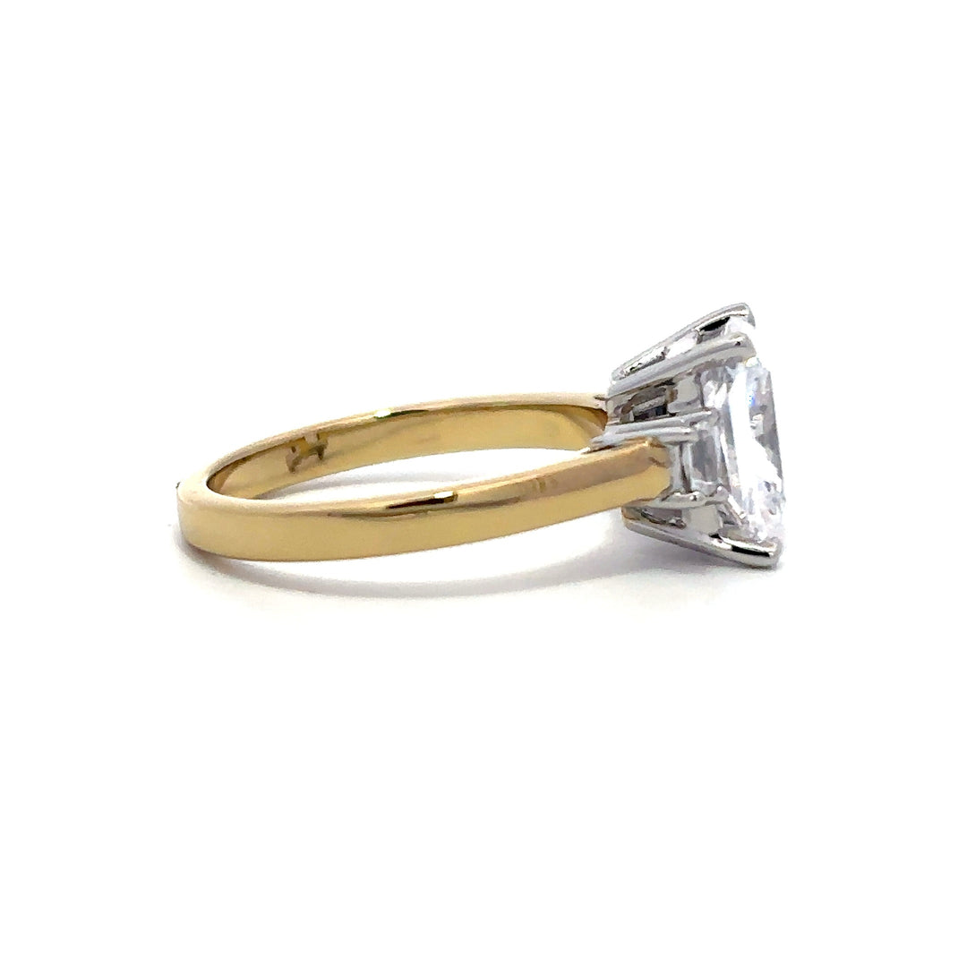 Three Stone Ring - Emerald Side Diamonds #13280