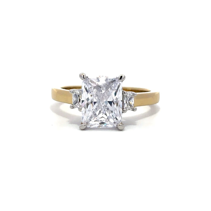 Three Stone Ring - Emerald Side Diamonds #13280