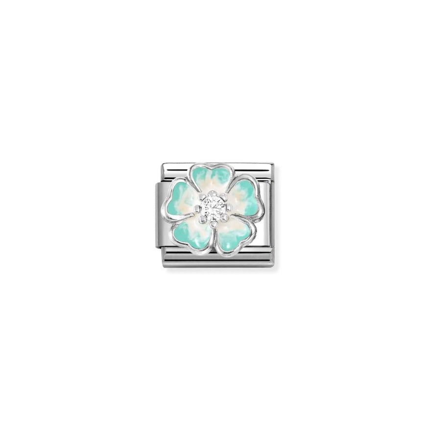 Composable Charm Link - "Flower Blue Fade" in Stainless Steel with oxidized Sterling Silver #13298