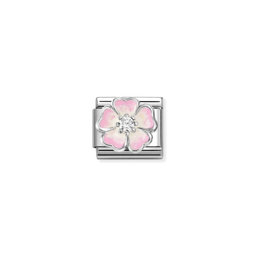 Composable Charm Link - "Flower Pink Fade" in Stainless Steel with oxidized Sterling Silver #13299