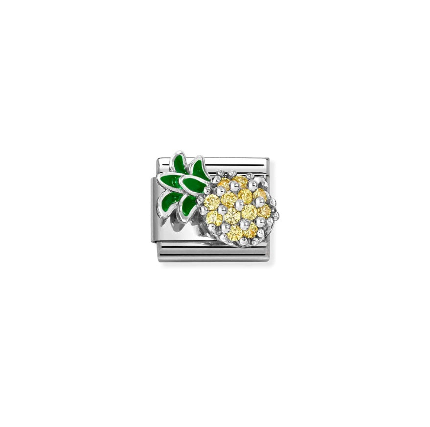 Composable Charm Link - "Pineapple with Yellow CZ" in Stainless Steel with oxidized Sterling Silver #13301
