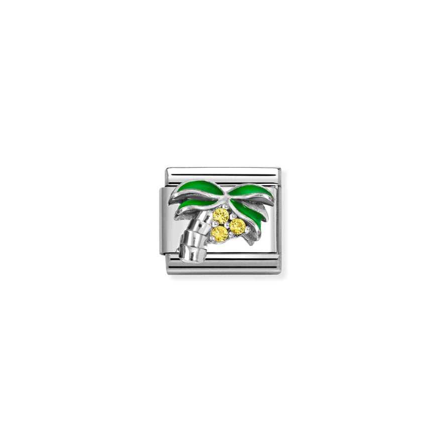 Composable Charm Link - "Palm Tree" in Stainless Steel with oxidized Sterling Silver #13302