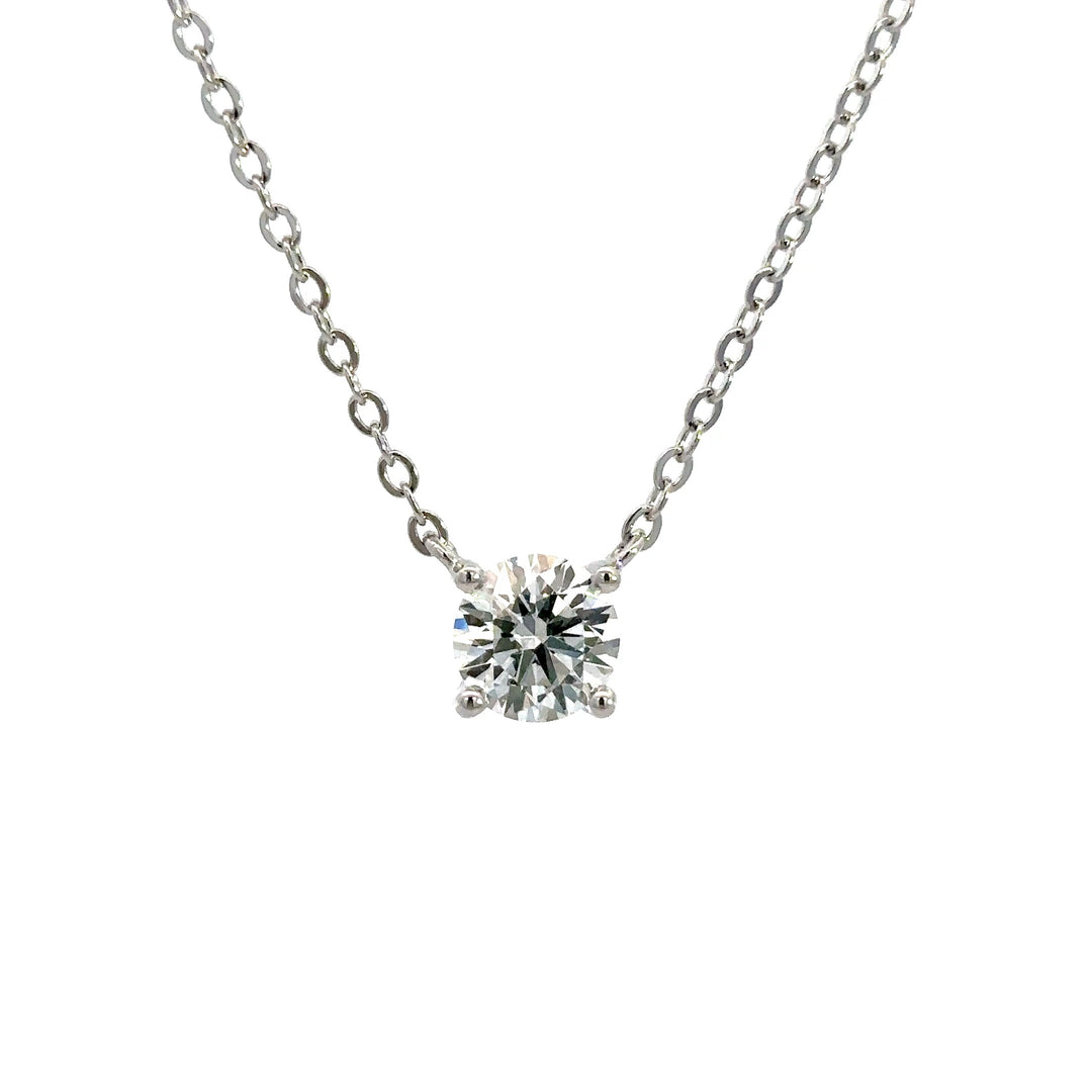 Platinum Infused Sterling Sliver - Solitaire Necklace 1.00ct #13331