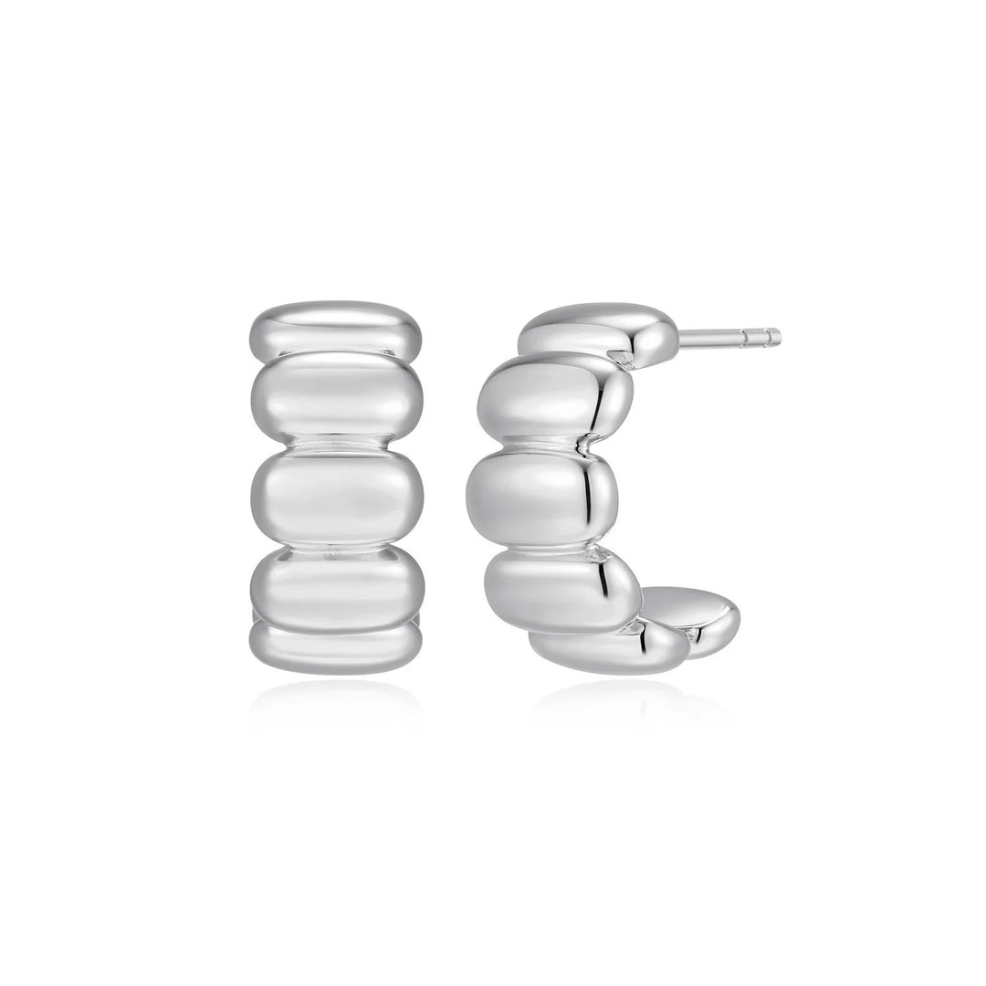 Sterling Silver with Rhodium - Half Hoop Earrings #13340