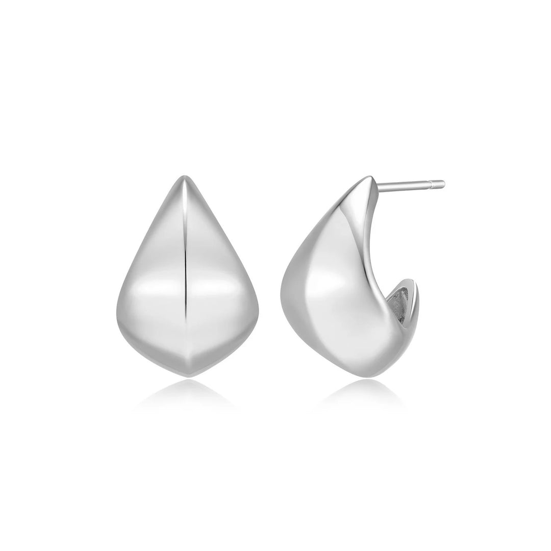 Sterling Silver with Rhodium - Dome Hoop Earrings #13344