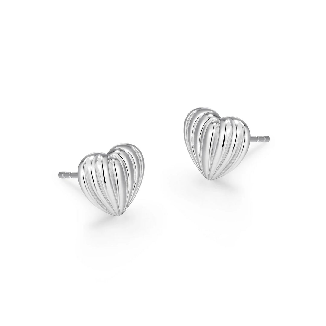 Sterling Silver with Rhodium - Heart Stud Earrings #13346