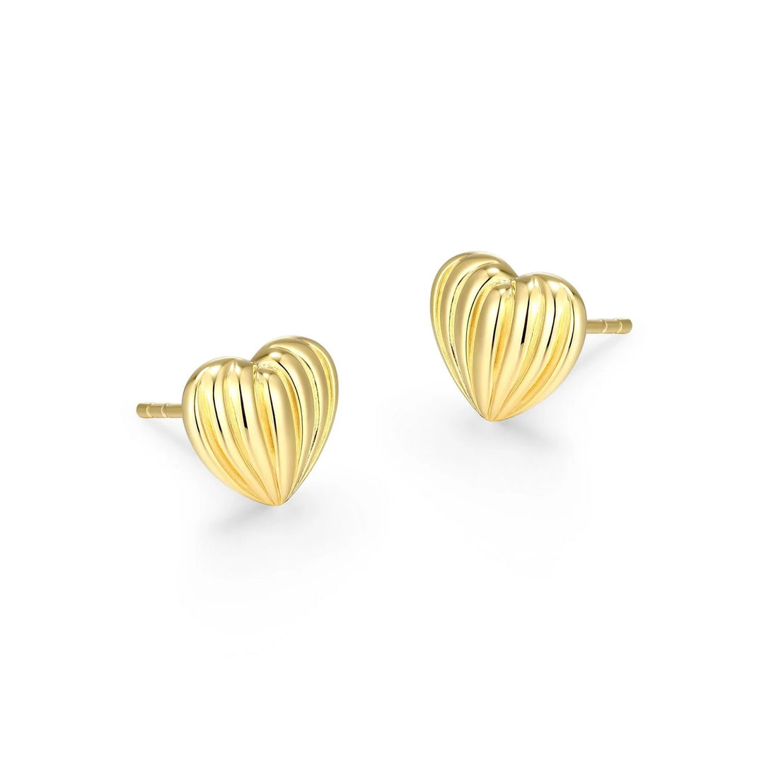 Sterling Silver with 18k Gold Finish - Heart Stud Earrings #13347