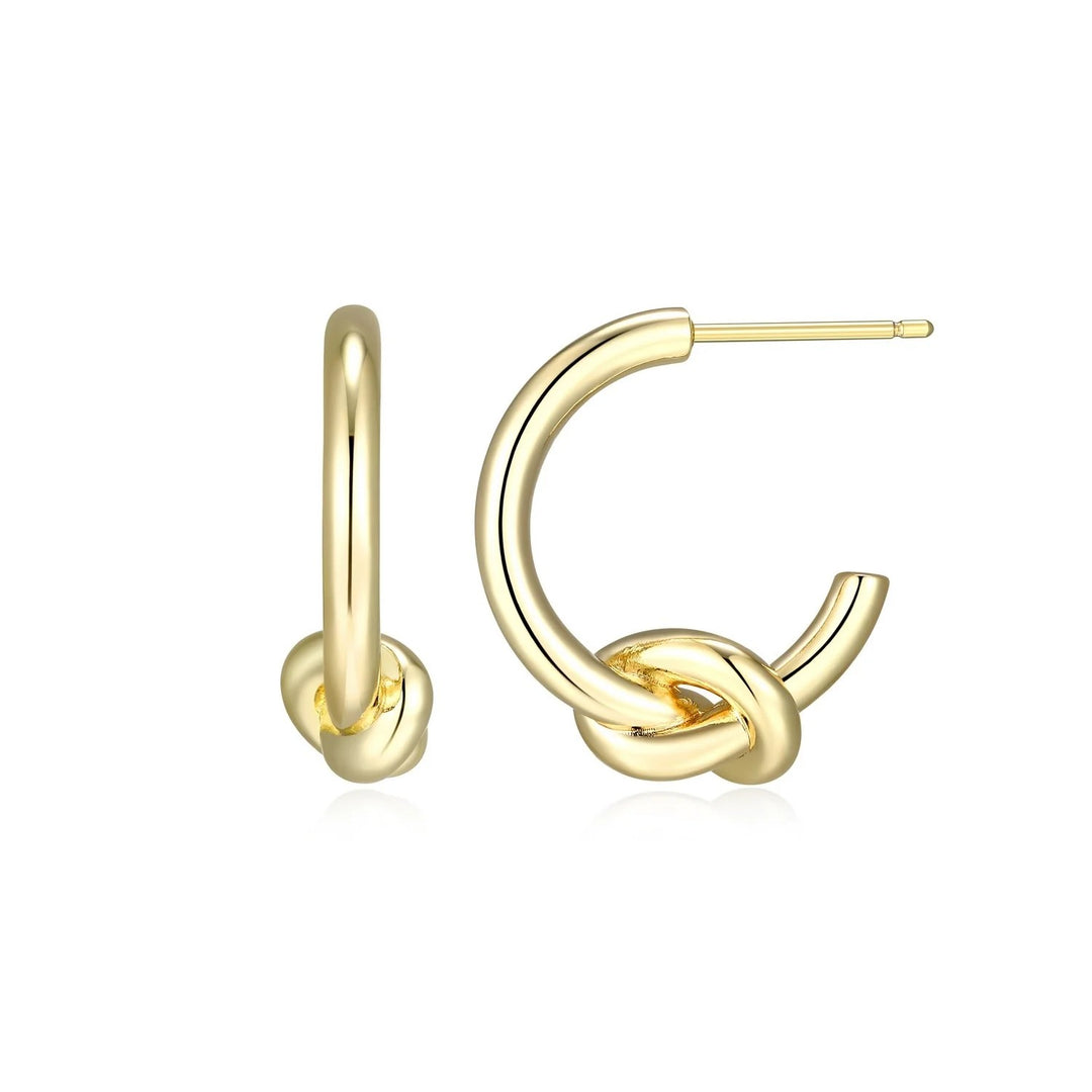 Sterling Silver with 18k Gold Finish - Knot Hoop Earrings #13349