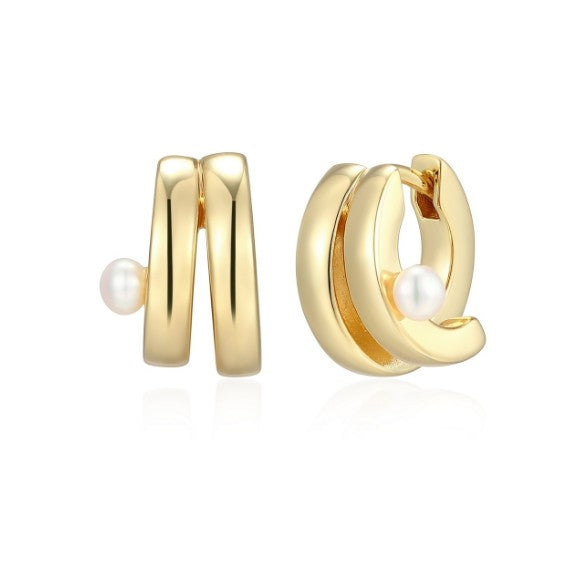 Sterling Silver with 18k Gold Finish - Pearl Earrings #13351