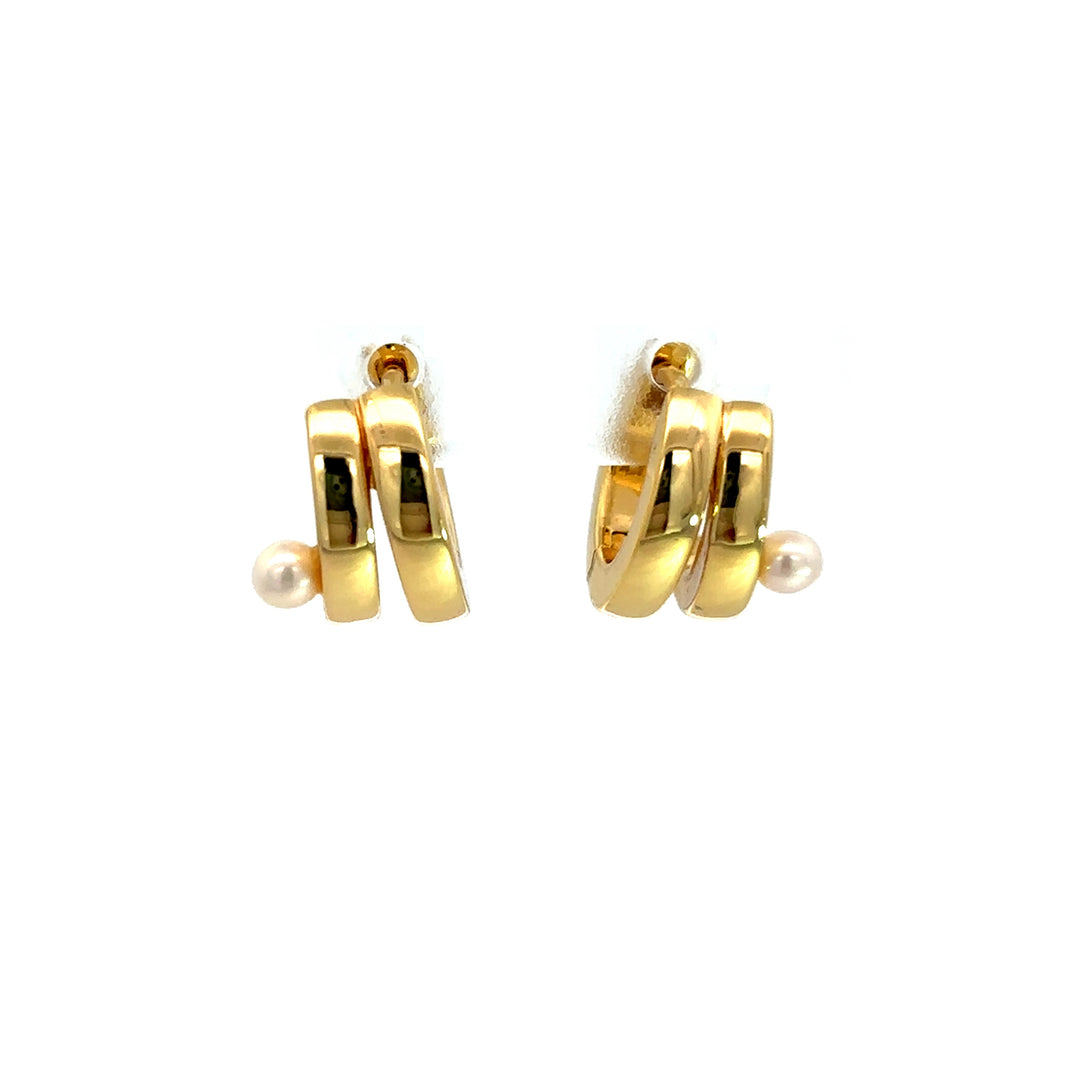 Sterling Silver with 18k Gold Finish - Pearl Earrings #13351