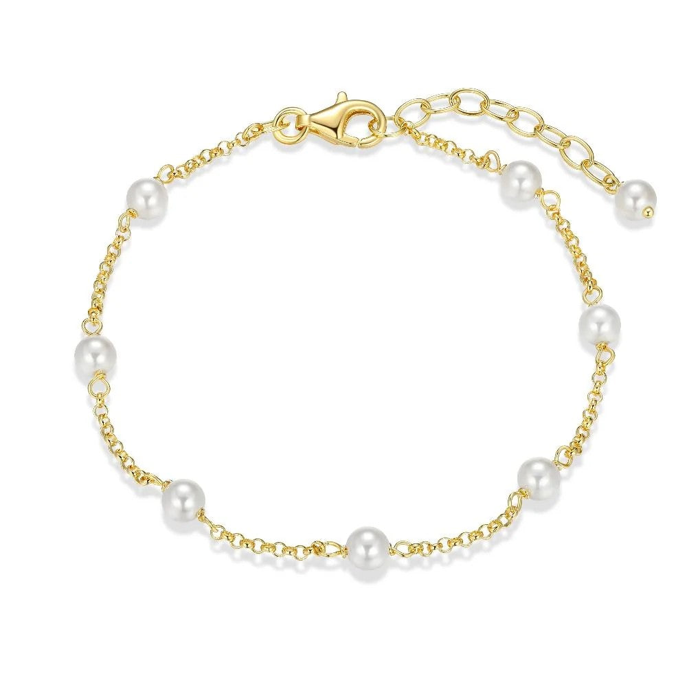 Sterling Silver with 18k Gold Finish - Pearl Station Bracelet #13353