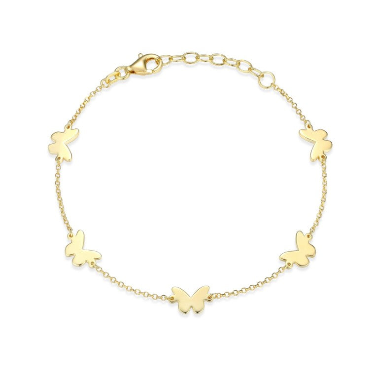 Sterling Silver with 18k Gold Finish - Butterfly Station Bracelet #13354