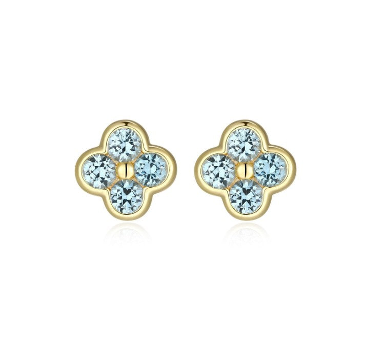 Sterling Silver with 18k Gold Finish - Flower Stud Earrings #13356