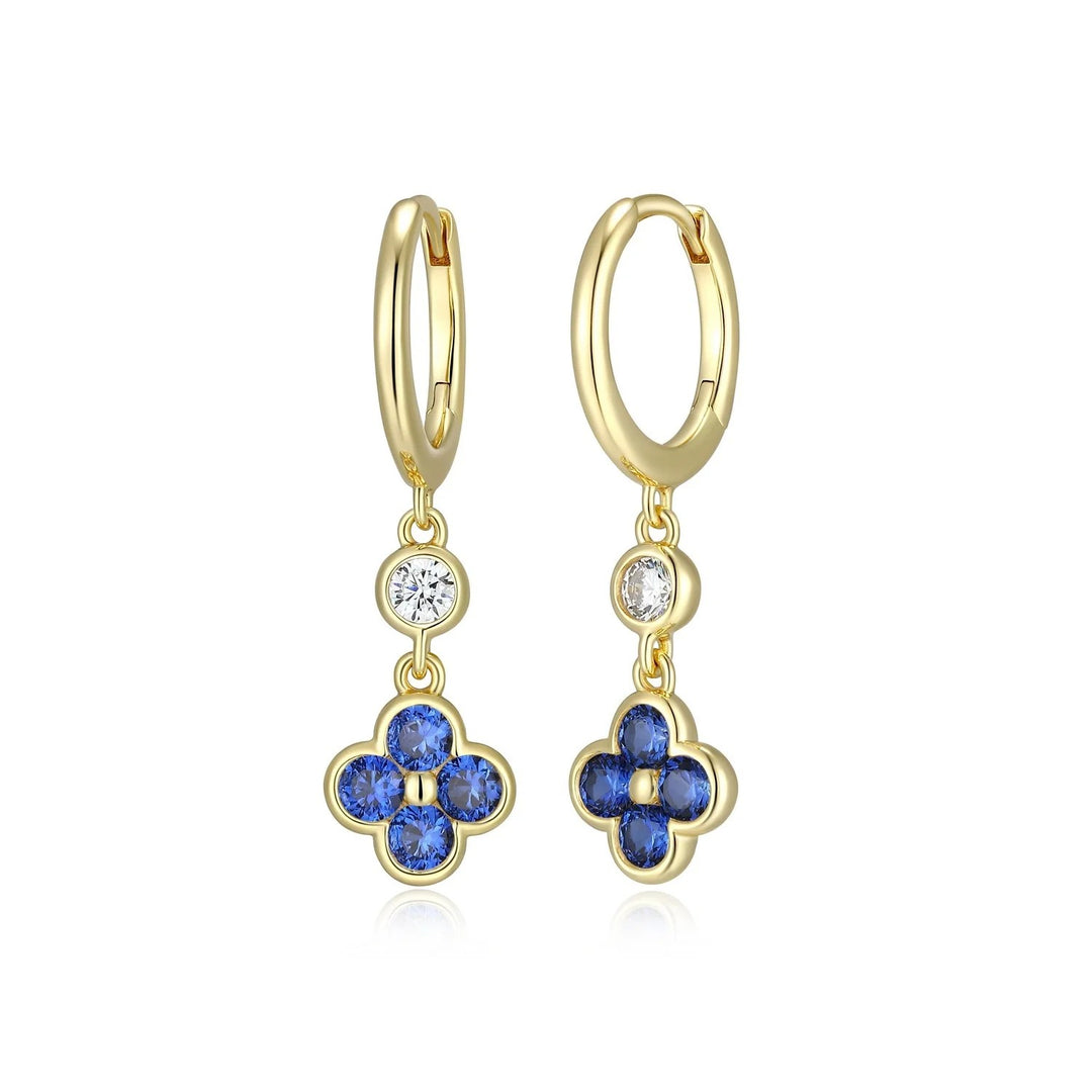 Sterling Silver with 18k Gold Finish - Flower Dangle Earrings #13358