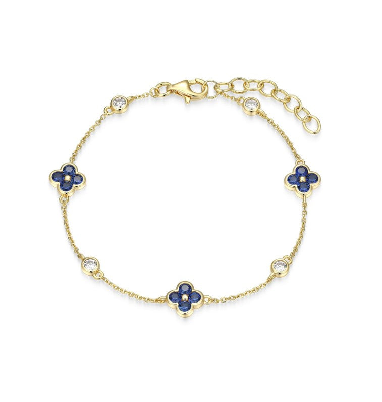 Sterling Silver with 18k Gold Finish - Flower Station Bracelet #13359