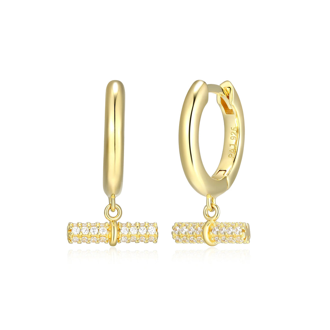 Sterling Silver with 18k Gold Finish - T-Bar Earrings #13363