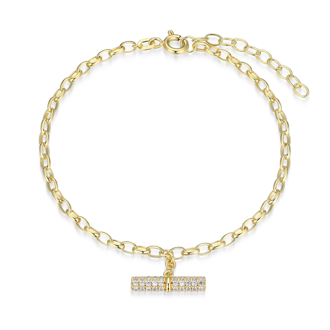 Sterling Silver with 18k Gold Finish - T-Bar Chain Bracelet #13364