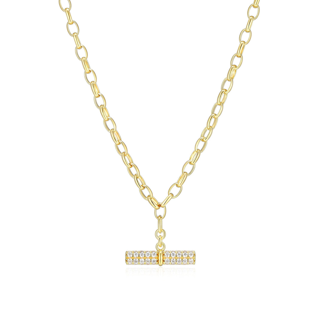 Sterling Silver with 18k Gold Finish - T-Bar Chain Necklace #13365