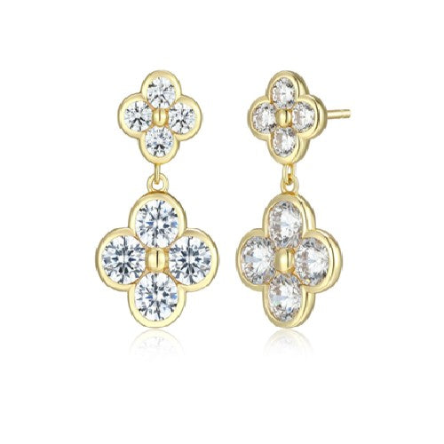 Sterling Silver with 18k Gold Finish - Clover Dangle Earrings #13432