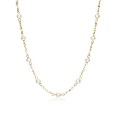 Sterling Silver with 18k Gold Finish - Pearl Station Necklace #13434
