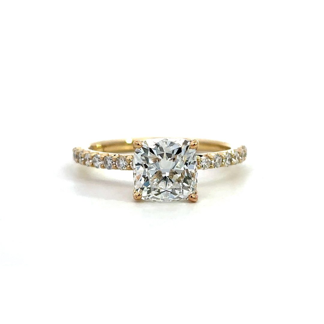 Pavé Ring (Cushion) - 14k Yellow Gold 1.83ct #13442