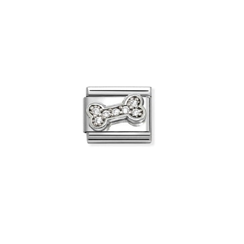 Composable Charm Link - "Dog Bone" in Stainless Steel with Cubic Zirconia #13452