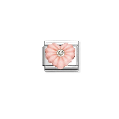 Composable Charm Link - "Pink Heart" in Stainless Steel with Pink Resin and Cubic Zirconia #13455