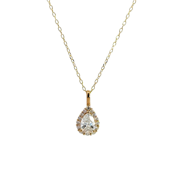 Halo Necklace (Pear) - 14k Yellow Gold 1.00ct #12073