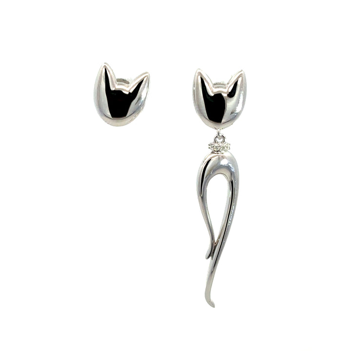 Flourishan "Cat Silhouette" Earrings - 14k White Gold Vermeil #13143