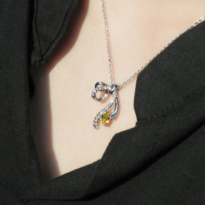Flourishan "Ribbon Gift" Necklace - 14k White Gold Vermeil #13125