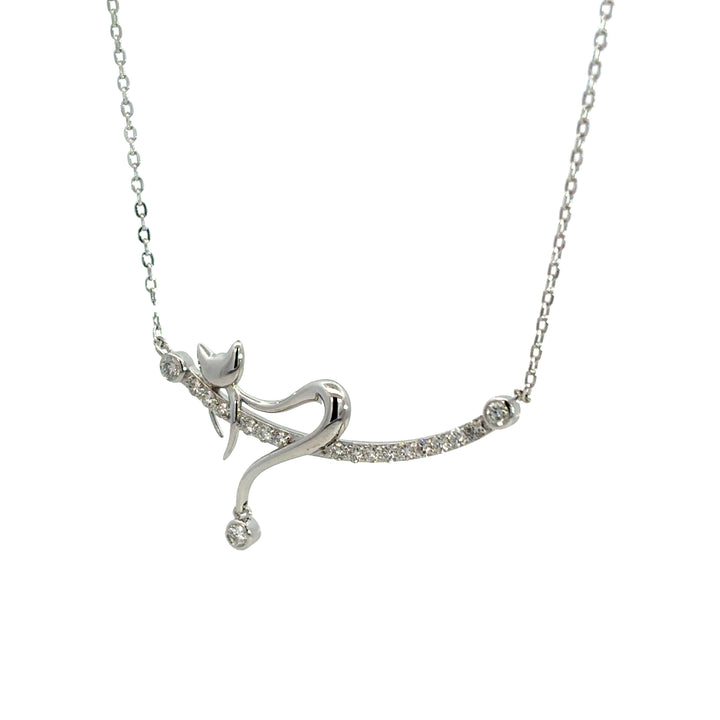 Flourishan "Laying Cat" Necklace - 14k White Gold Vermeil #13142