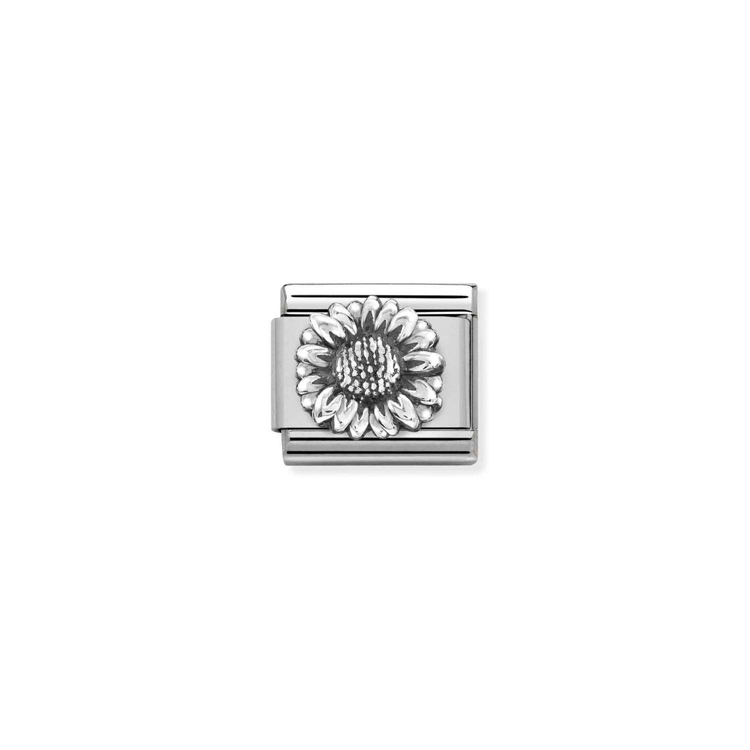 Composable Charm Link - "Sunflower" in Stainless Steel with oxidized Sterling Silver #12576