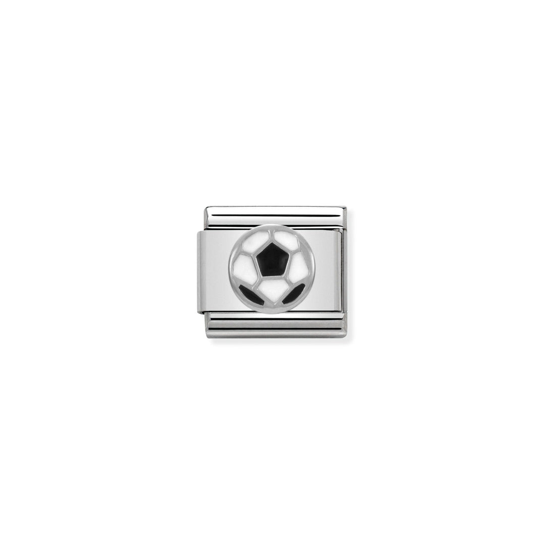 Composable Charm Link - "Black and White Football" in Stainless Steel with oxidized Sterling Silver #12581