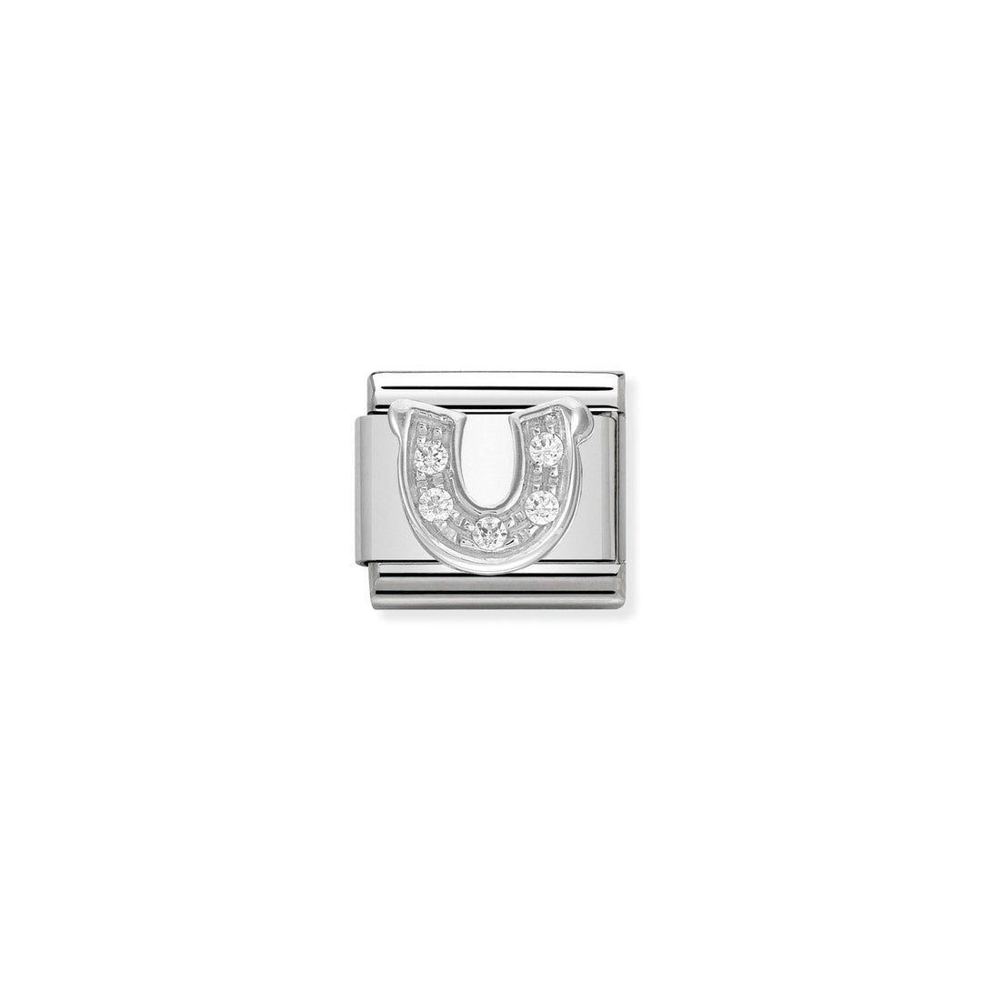 Composable Charm Link - "Horseshoe with CZ" in Stainless Steel with Cubic Zirconia #12646