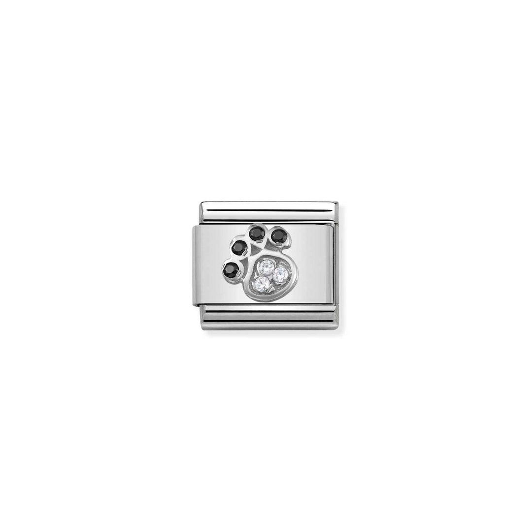 Composable Charm Link - "Paw Print with CZ" in Stainless Steel with Cubic Zirconia #12650