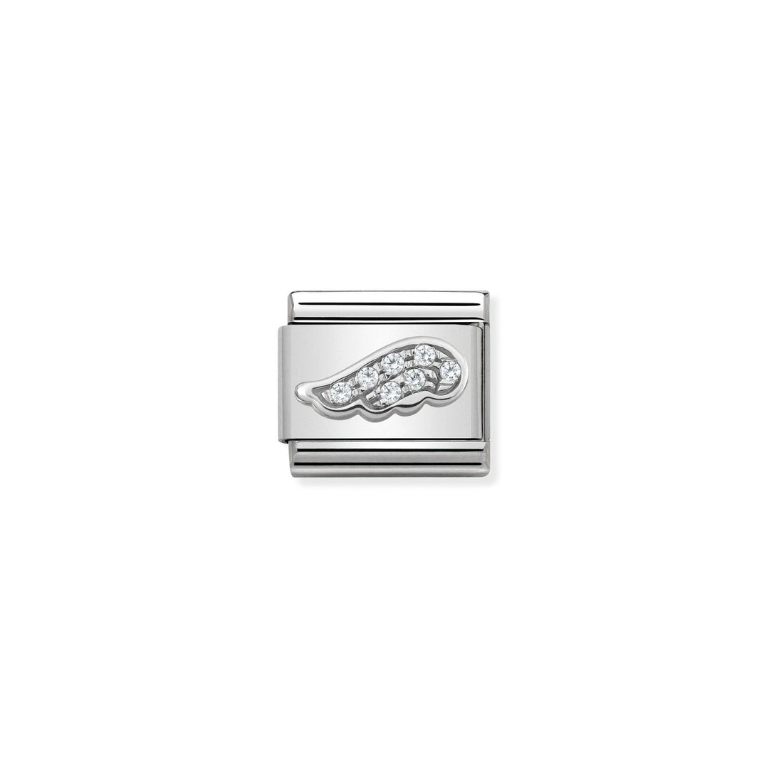 Composable Charm Link - "Wing with CZ" in Stainless Steel with Cubic Zirconia #12652