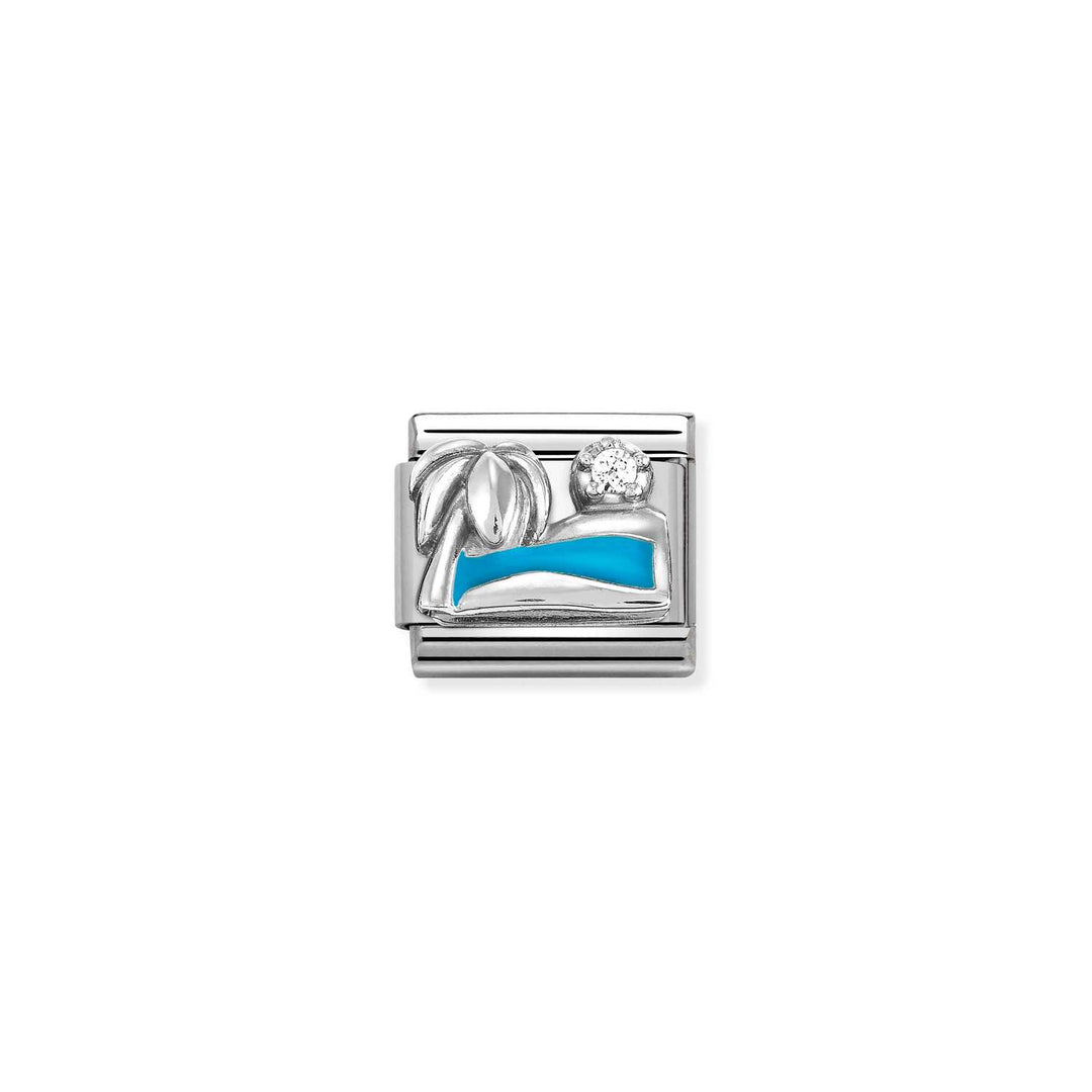 Composable Charm Link - "Palm Tree with Sea'" in Stainless Steel with Enamel #131449