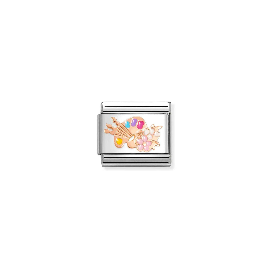 Composable Charm Link - "Artist Palette" in Stainless Steel with 9k Rose Gold and Enamel #13234