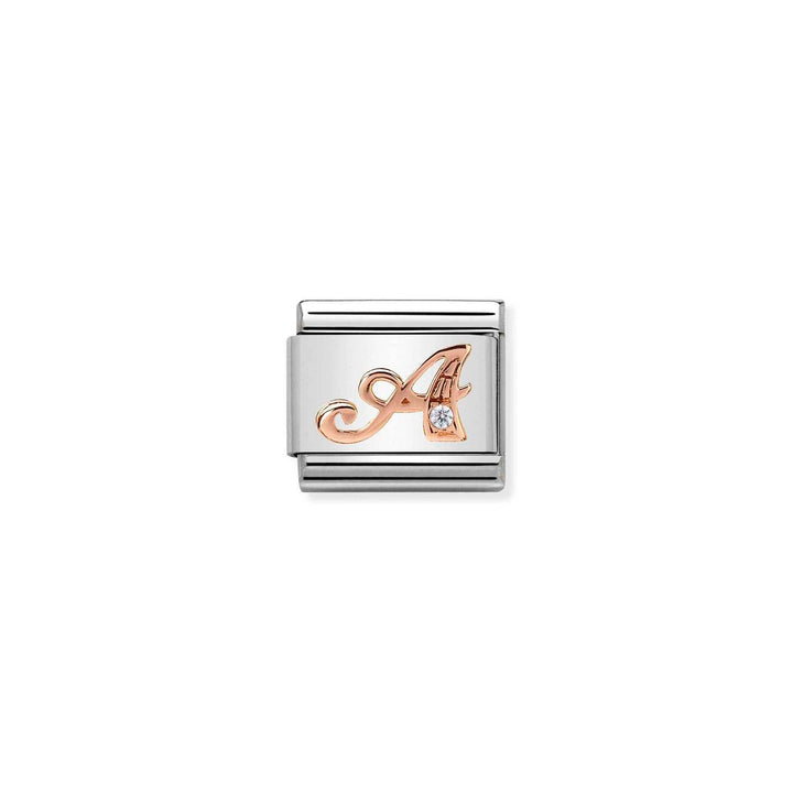 Composable Charm Link - Letters in Stainless Steel with 9k Rose Gold and Cubic Zirconia