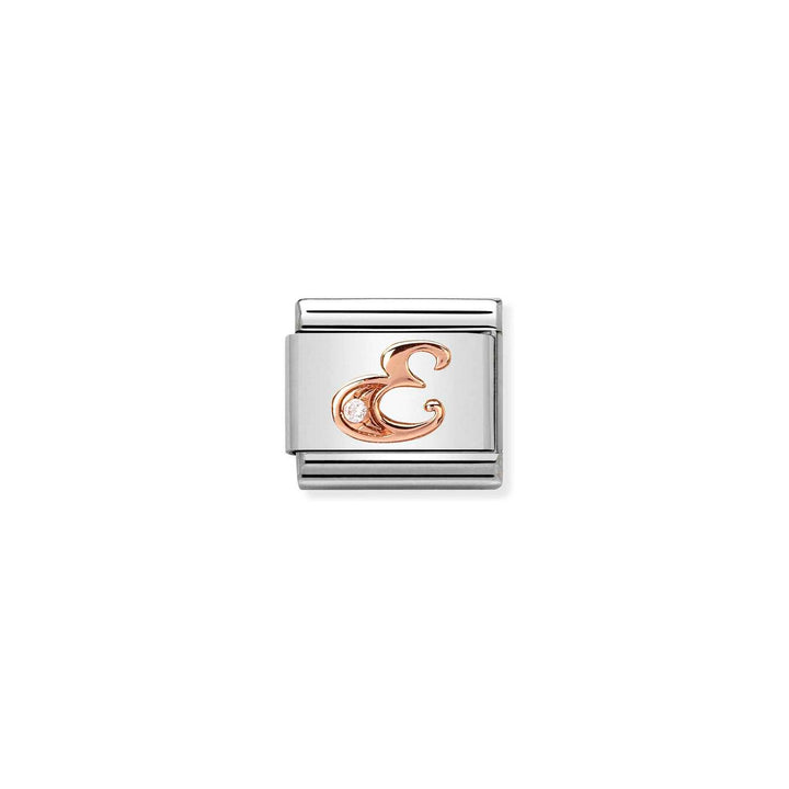 Composable Charm Link - Letters in Stainless Steel with 9k Rose Gold and Cubic Zirconia