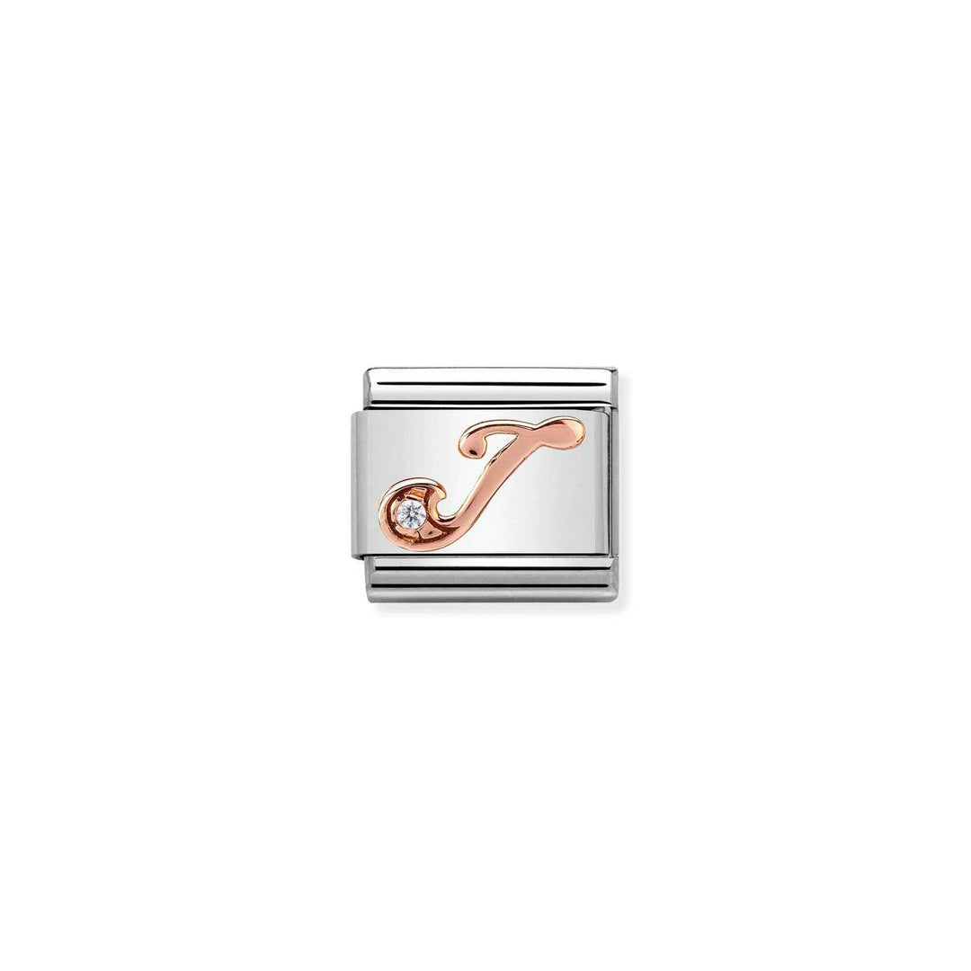 Composable Charm Link - Letters in Stainless Steel with 9k Rose Gold and Cubic Zirconia