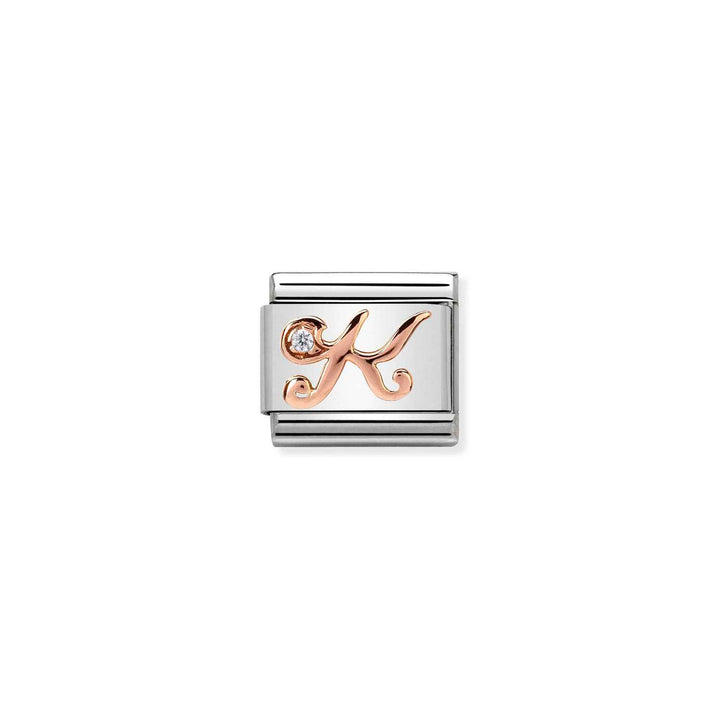 Composable Charm Link - Letters in Stainless Steel with 9k Rose Gold and Cubic Zirconia