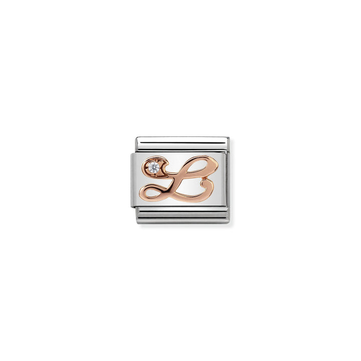 Composable Charm Link - Letters in Stainless Steel with 9k Rose Gold and Cubic Zirconia