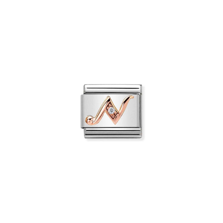 Composable Charm Link - Letters in Stainless Steel with 9k Rose Gold and Cubic Zirconia