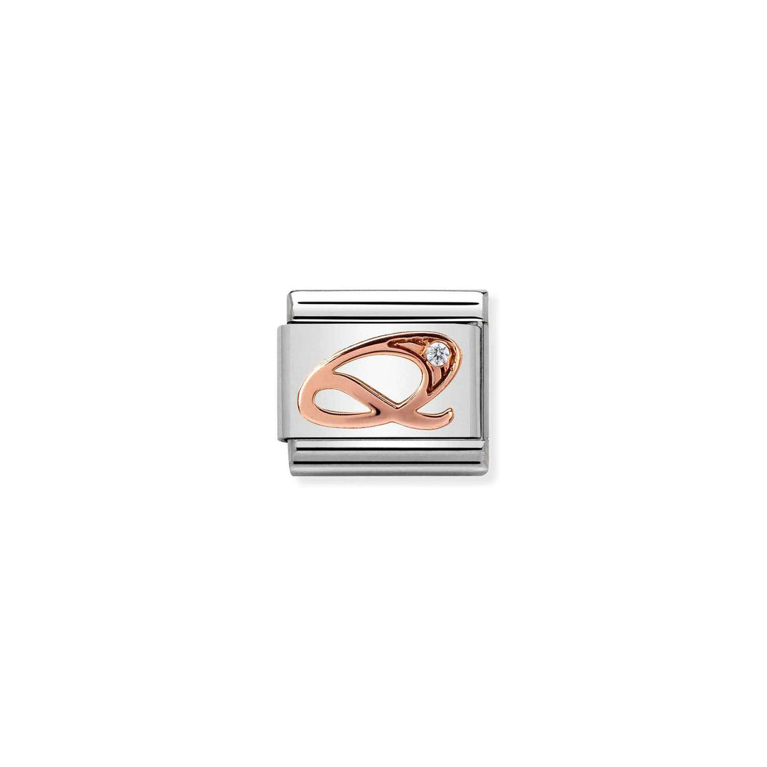 Composable Charm Link - Letters in Stainless Steel with 9k Rose Gold and Cubic Zirconia