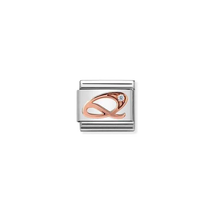 Composable Charm Link - Letters in Stainless Steel with 9k Rose Gold and Cubic Zirconia