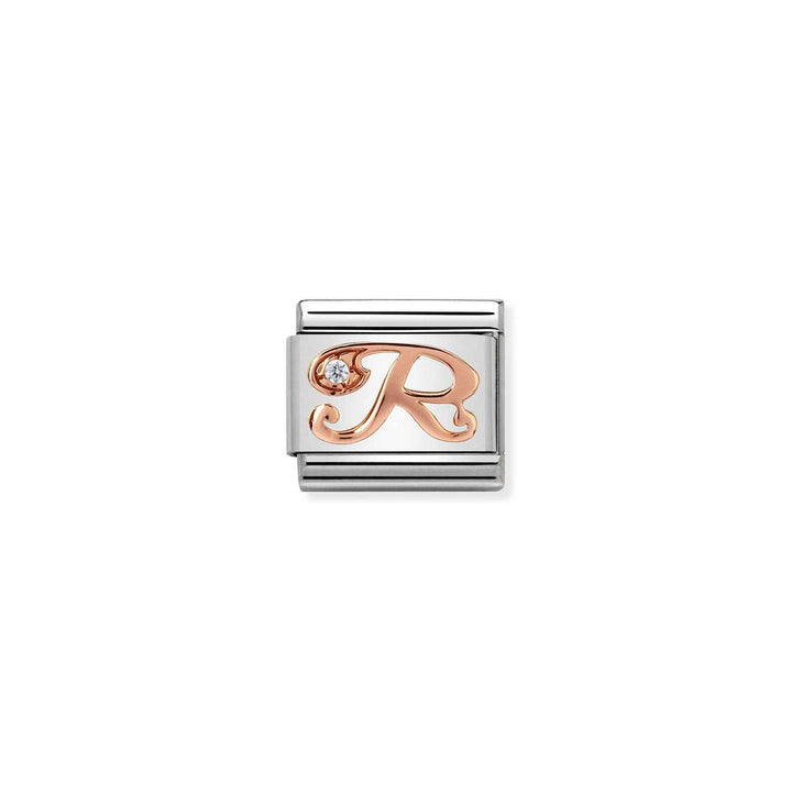 Composable Charm Link - Letters in Stainless Steel with 9k Rose Gold and Cubic Zirconia